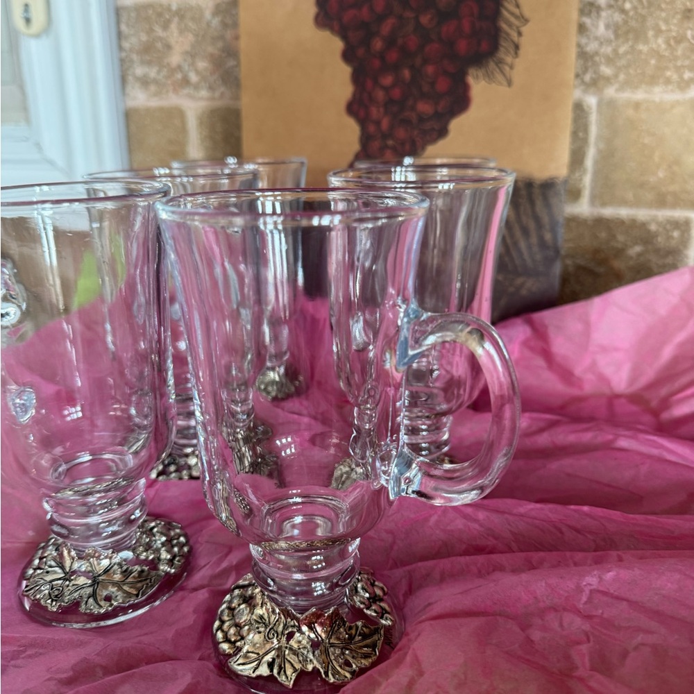 Arthur Court Clear Glass Mugs with Silver Accents
